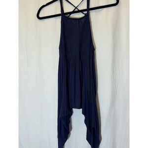 One The Land Lace Embellished‎ Top Asymmetrical Hem Navy Small G11
